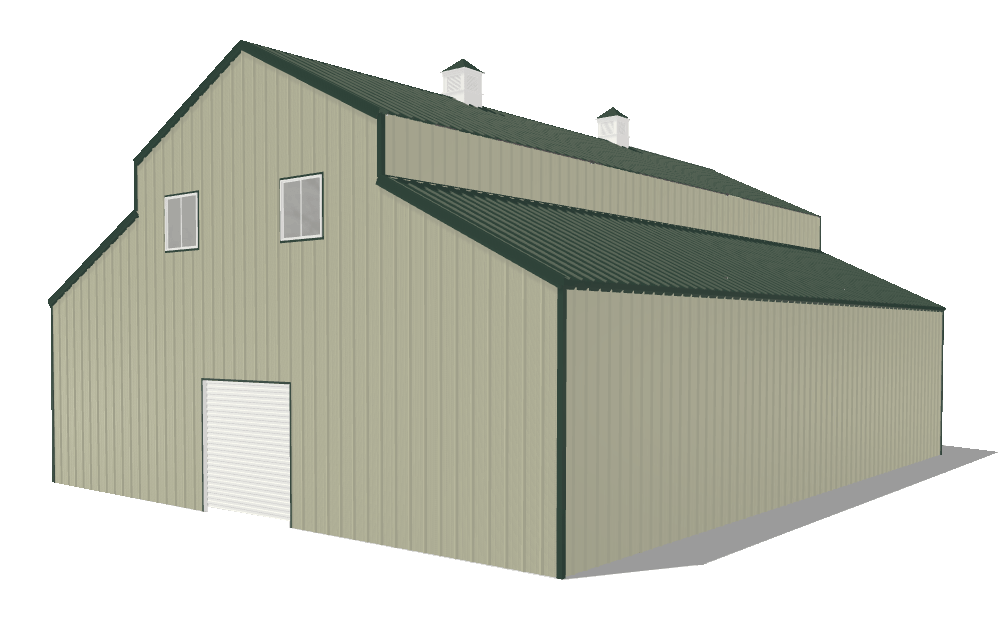 3D design Great Western Building with cupolas and green trim