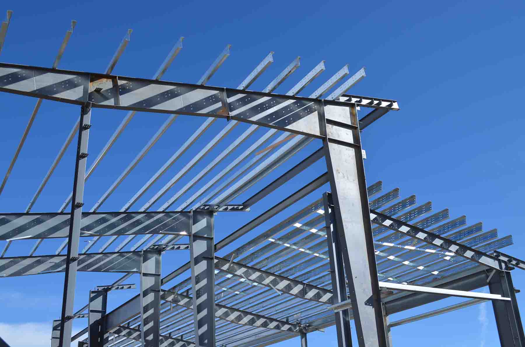 Steel building / metal kit during construction, designed and manufactured in Grand Junciton, Colorado, by Great Western Building Systems