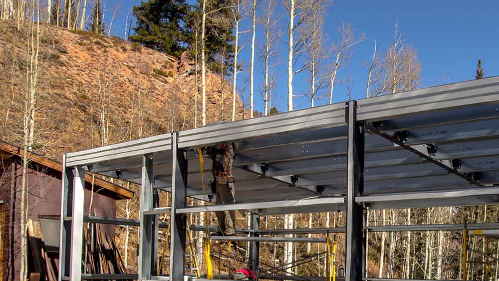 Great Western Buildings metal building in the process of erection in the mountains