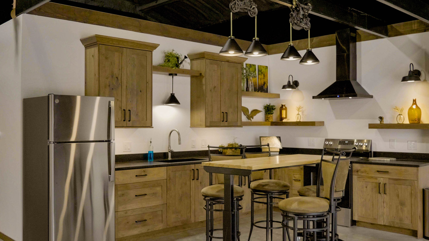 Great Western Buildings Steel Barndominium in Colorado wide angle view of the kitchen