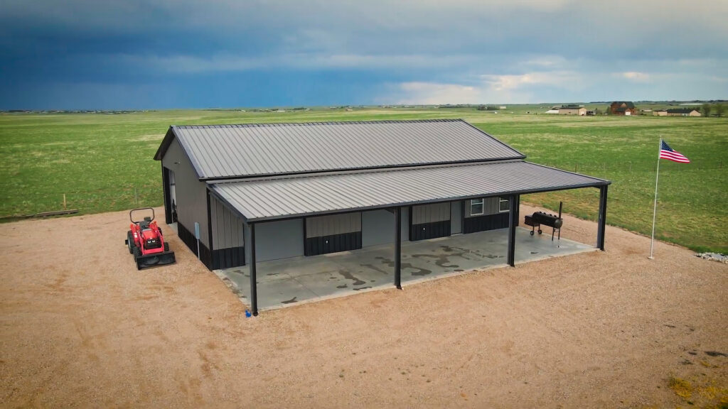 Great Western Buildings Steel Shop Building With Lean-To in Cheyenne Wyoming Aerial View Full