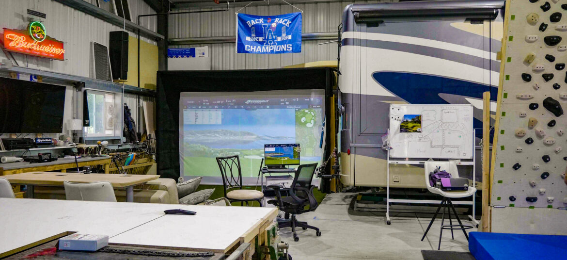 Great Western Buildings Steel Building in California with Rock Wall and Golf Simulator-3